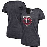 Women's Minnesota Twins Fanatics Branded Primary Distressed Team Tri Blend V Neck T-Shirt Heathered Navy FengYun,baseball caps,new era cap wholesale,wholesale hats